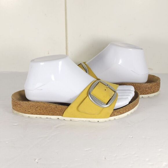 Birkenstock Women's Madrid Big Buckle EU 38 US 7 Yellow Nubuck Slide Sandals - Picture 8 of 16